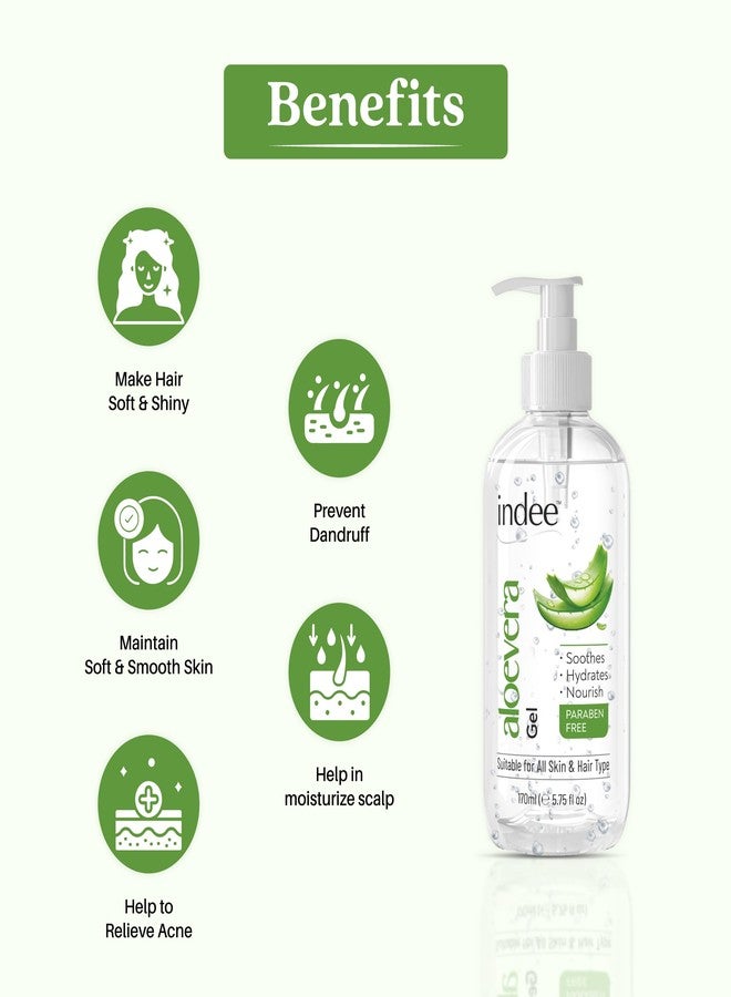 Indee Pure Aloe Vera Gel for Skin & Hair Hydrating Soothing Face Hair Care Gel for Acne Scars Vitamin E Natural Moisturizer for Men Women (170ml, Pack of 1) - Image 4