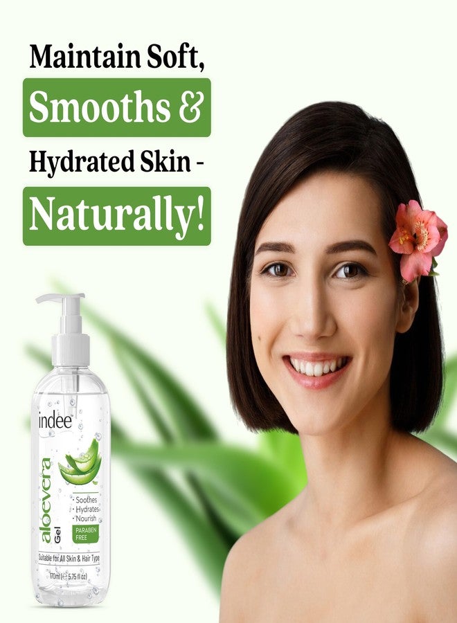 Indee Pure Aloe Vera Gel for Skin & Hair Hydrating Soothing Face Hair Care Gel for Acne Scars Vitamin E Natural Moisturizer for Men Women (170ml, Pack of 1) - Image 2