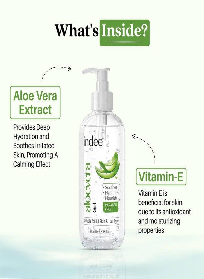 Indee Pure Aloe Vera Gel for Skin & Hair Hydrating Soothing Face Hair Care Gel for Acne Scars Vitamin E Natural Moisturizer for Men Women (170ml, Pack of 1) - Image 3