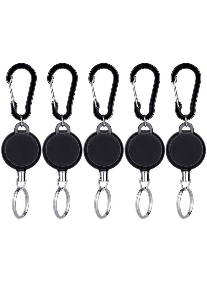 selizo 5 Pcs Retractable Keychain Retractable Badge Holder Reel Clip Id Badge Holder With Steel Wire Rope, Black - Image 1