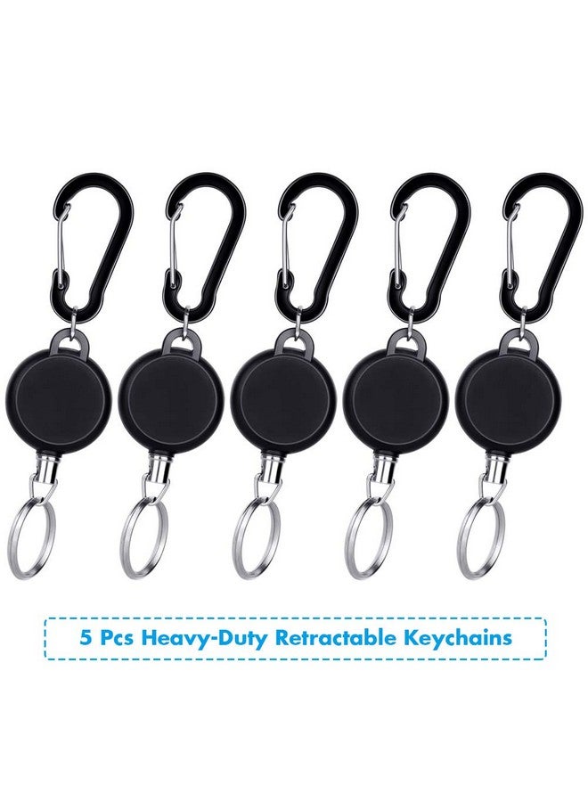 selizo 5 Pcs Retractable Keychain Retractable Badge Holder Reel Clip Id Badge Holder With Steel Wire Rope, Black - Image 2