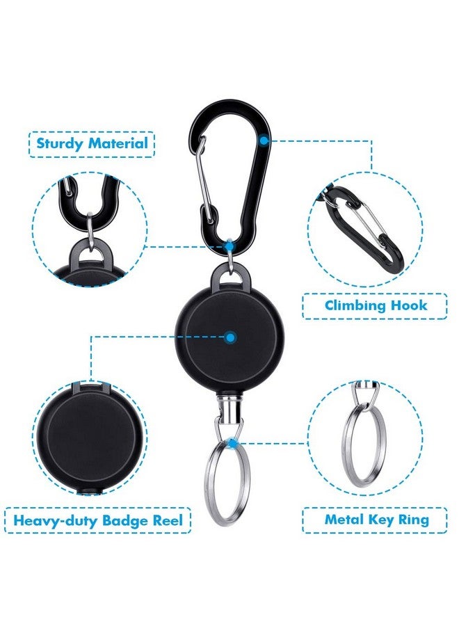 selizo 5 Pcs Retractable Keychain Retractable Badge Holder Reel Clip Id Badge Holder With Steel Wire Rope, Black - Image 4