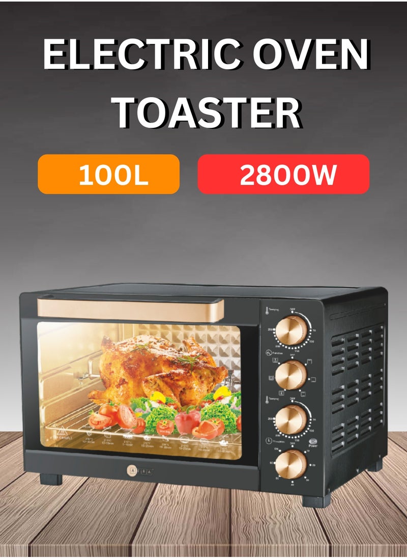 AFRA AFRA Electric Oven Toaster, 100L, 2800w Convection Rotisserie & Oven Lamp, 4 Knobs Tray, Rack, Handle, 7-Functions control, Adjustable Thermostat 70 to 250C, AF-1028OTBK, 2-Year Warranty  - Image 1