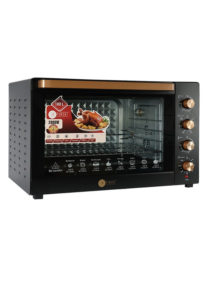 AFRA AFRA Electric Oven Toaster, 100L, 2800w Convection Rotisserie & Oven Lamp, 4 Knobs Tray, Rack, Handle, 7-Functions control, Adjustable Thermostat 70 to 250C, AF-1028OTBK, 2-Year Warranty  - Image 3
