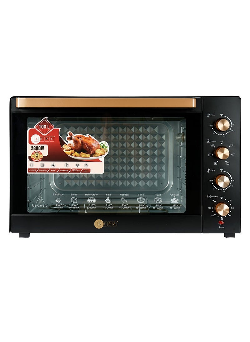 AFRA AFRA Electric Oven Toaster, 100L, 2800w Convection Rotisserie & Oven Lamp, 4 Knobs Tray, Rack, Handle, 7-Functions control, Adjustable Thermostat 70 to 250C, AF-1028OTBK, 2-Year Warranty  - Image 2