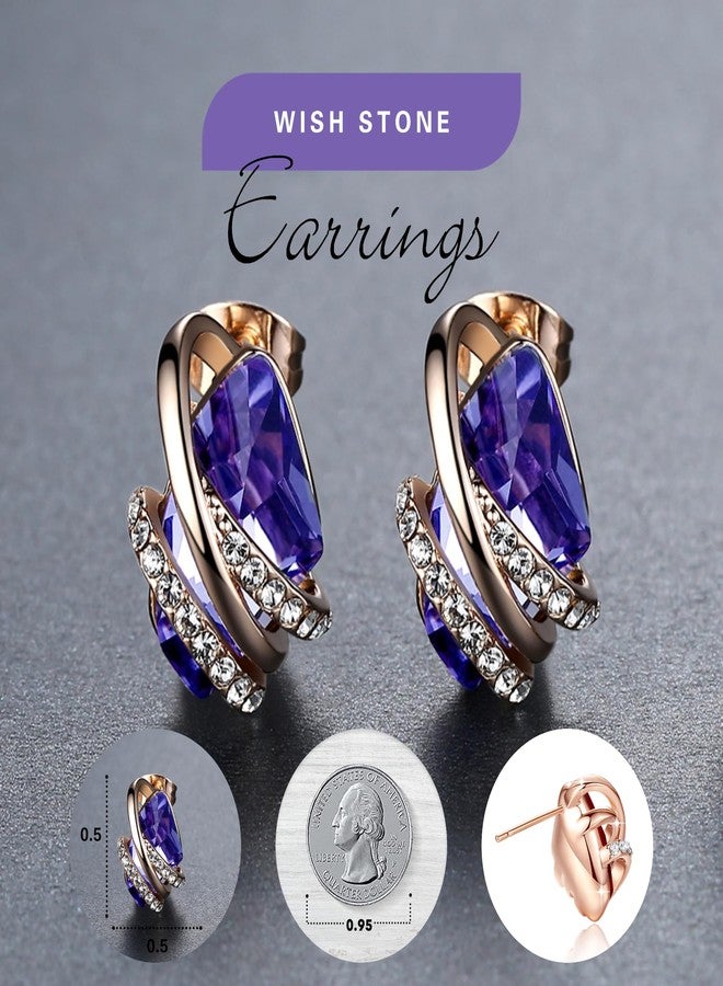 Leafael Wishstone Crystal Stud Earrings, Birthstone Earrings with Healing Crystals, Silver-tone or Rose Gold Earrings for Women, Allergy-Free Jewelry Gift for Women with Gift Box - Image 3