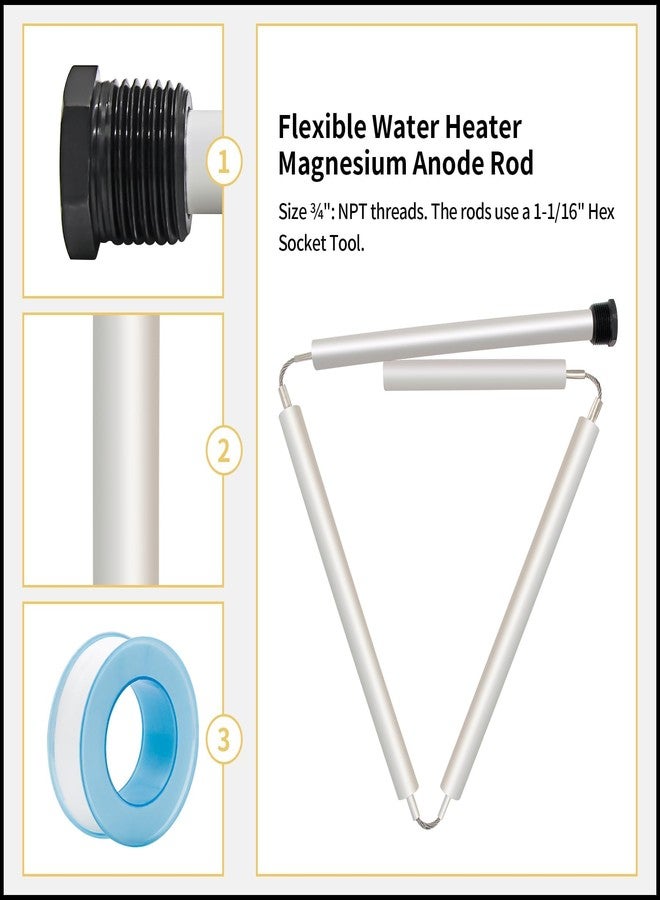 yrjns 44" Flexible Magnesium Water Heater Anode Rod Replacement Kit for GE, Rheem, Reliance, Richmond, Kenmore Water Heater Including 1-1/16" Hex Socket Tool and Teflon Tape - Image 2