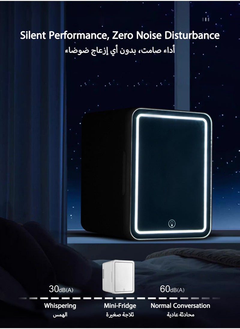 جورفنت - ثلاجة صغيرة 6 لتر، مبردة ومدفأة، مع مرآة LED قابلة للتعتيم - ثلاجة محمولة صغيرة الحجم للمكياج والعناية بالبشرة والطعام والمشروبات - للاستخدام في السيارة/غرفة النوم/المكتب/التخييم - لون أبيض - Image 1