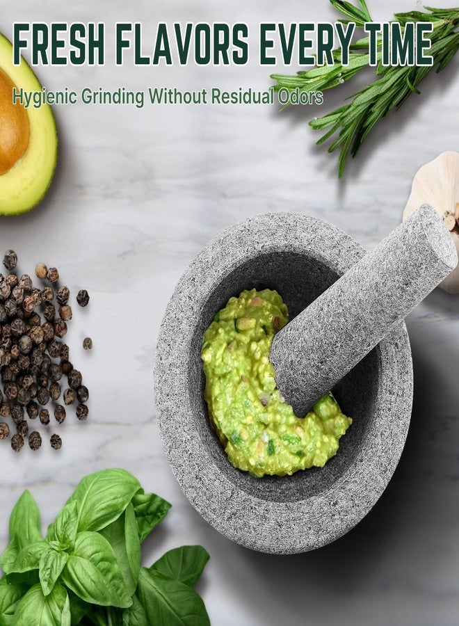 Flexzion Granite Mortar and Pestle Set, 2 Cup Molcajete Stone Grinding Bowl, Thai Herb Crushing Bowl with Garlic Peeler and Non-Stick Mat for Guacamole, Herbs, and Spices Crusher Grinder Masher, Gray - Image 5