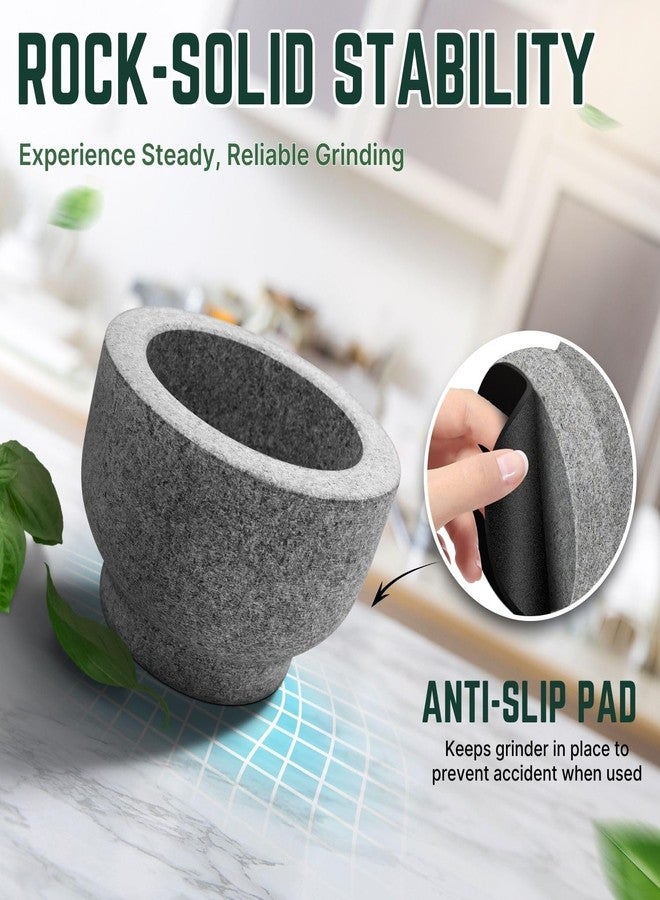 Flexzion Granite Mortar and Pestle Set, 2 Cup Molcajete Stone Grinding Bowl, Thai Herb Crushing Bowl with Garlic Peeler and Non-Stick Mat for Guacamole, Herbs, and Spices Crusher Grinder Masher, Gray - Image 4