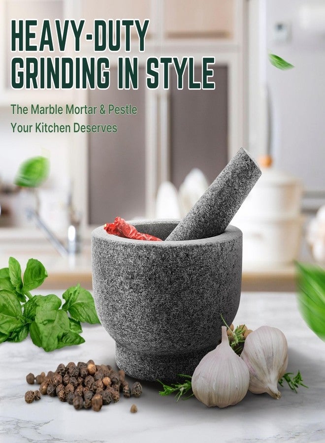 Flexzion Granite Mortar and Pestle Set, 2 Cup Molcajete Stone Grinding Bowl, Thai Herb Crushing Bowl with Garlic Peeler and Non-Stick Mat for Guacamole, Herbs, and Spices Crusher Grinder Masher, Gray - Image 2
