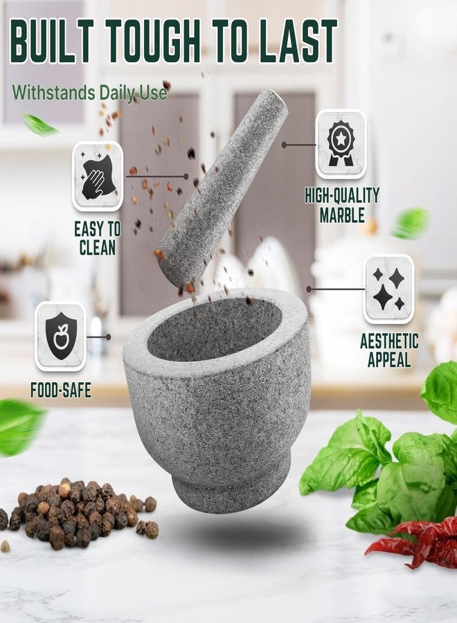 Flexzion Granite Mortar and Pestle Set, 2 Cup Molcajete Stone Grinding Bowl, Thai Herb Crushing Bowl with Garlic Peeler and Non-Stick Mat for Guacamole, Herbs, and Spices Crusher Grinder Masher, Gray - Image 3