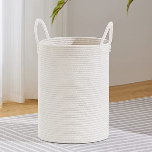 VIPOSCO Large Laundry Hamper, Tall Woven Rope Storage Basket for Blanket, Toys, Dirty Clothes in Living Room, Bathroom, Bedroom - 58L White - Image 1