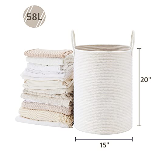 VIPOSCO Large Laundry Hamper, Tall Woven Rope Storage Basket for Blanket, Toys, Dirty Clothes in Living Room, Bathroom, Bedroom - 58L White - Image 5