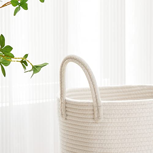 VIPOSCO Large Laundry Hamper, Tall Woven Rope Storage Basket for Blanket, Toys, Dirty Clothes in Living Room, Bathroom, Bedroom - 58L White - Image 3