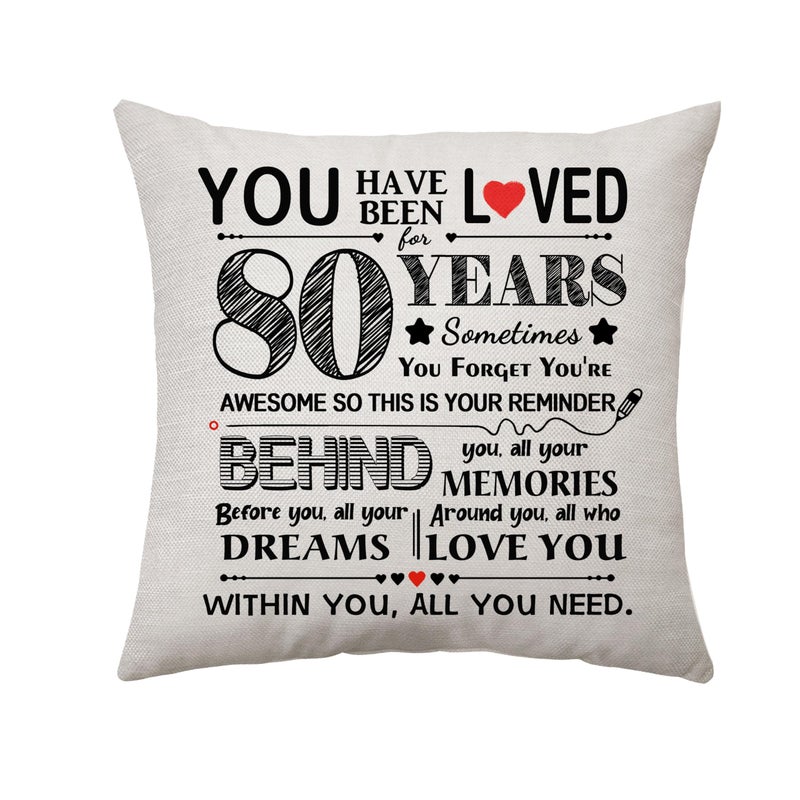 Aconesong Aconesong 80th Birthday Gift for Women Men Birthday Decoration Throw Pillow Cover Gifts for 80 Years Old Mom Dad Grandparents Nanny Nana Auntie Sister Brother Friend 45 x 45 cm (80) - Image 1