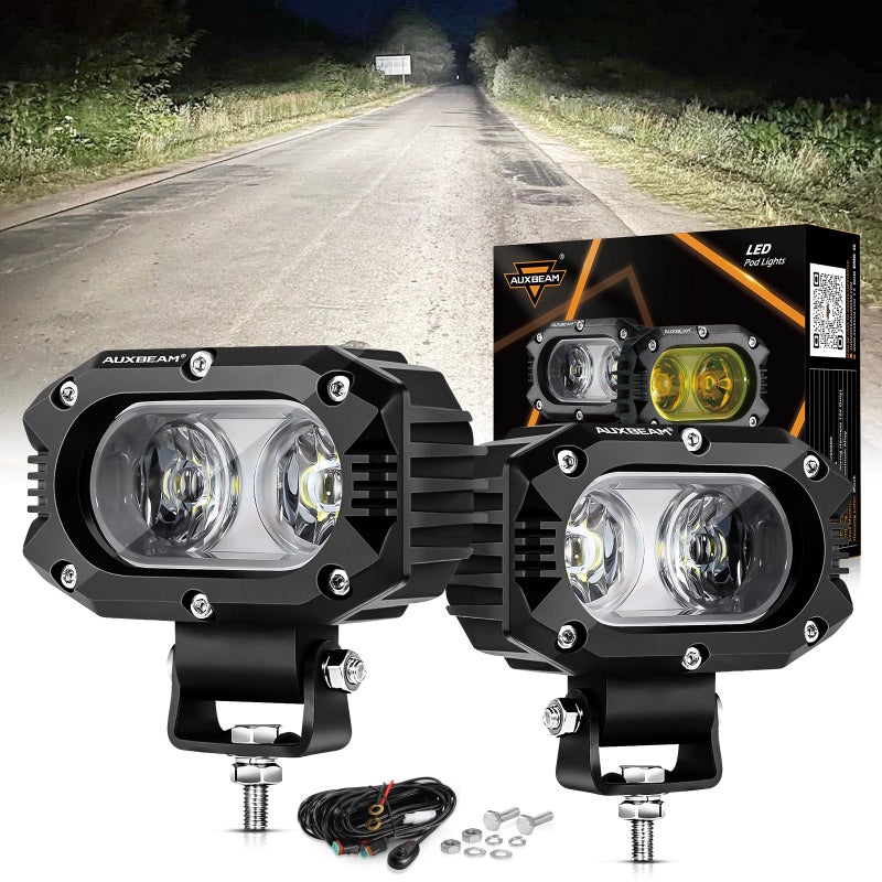 Auxbeam 4 Cube LED Pods Super Bright 60W Offroad Lights Auxiliary Flood Light Pods Motorcycle Driving Light for ATV UTV SUV Boat Jeep