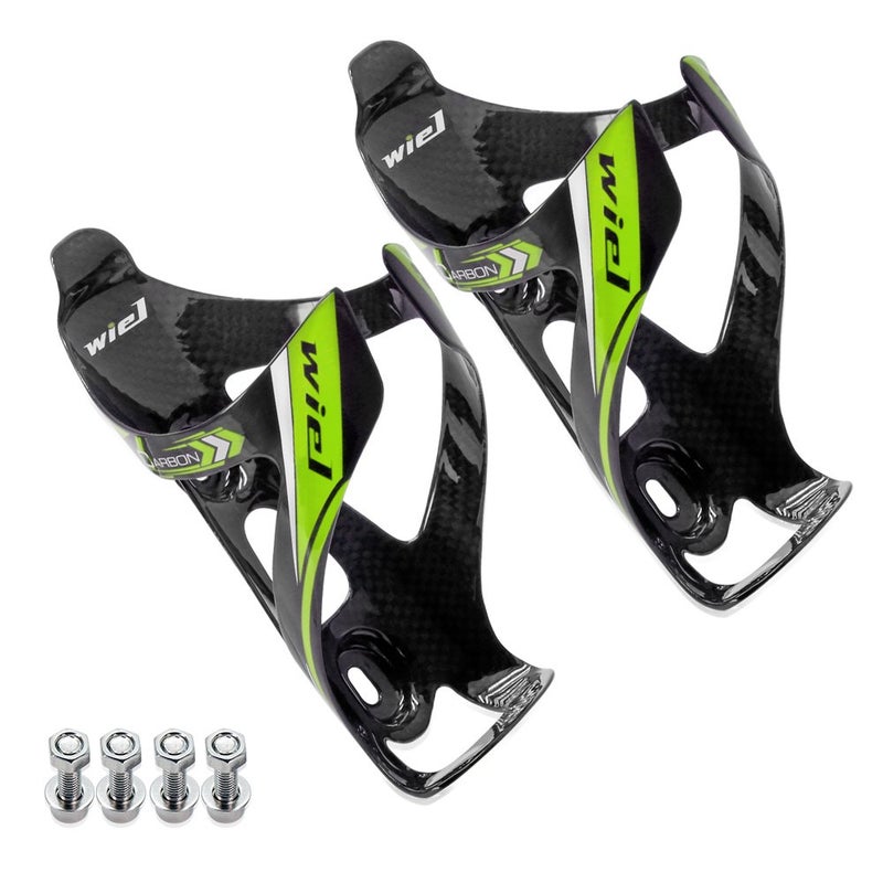 Wiel 100% Full Carbon Fiber Bicycle Bike Light Drink Water Bottle Cage Holder (2PCs Green) - Image 1