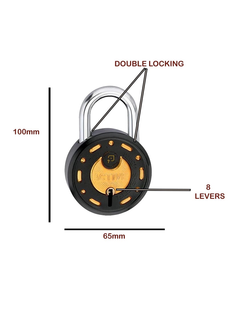 ONEPRO Azco Round Locks 65mm 6 Same Keys with 3 Padlocks 8 Levers Double Locking Lock and Key for Home Door Shop Gate Office Locker Black Gold Finish Pack of 3  - Image 3