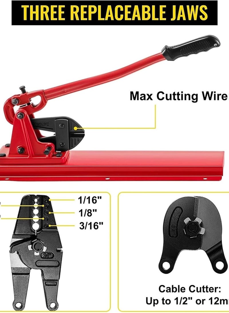 GGOOT Hardware Tools 24in Cutting Bench Type Hand Swager Tool Wire Rope Swaging Machine With Crimper Cable Bolt Cutter Head For Copper Sleeves (Color : Bench Cutter Tool)  - Image 4