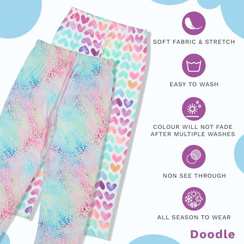 Doodle Premium 100% Cotton Leggings Stretchable Pants for Girls | Printed | Anti Shrink & Fade Resistant | Elasticated Waist | Ankle Length (Age – 11 to 12 Years | Set of 2 | White & Blue) - Image 2