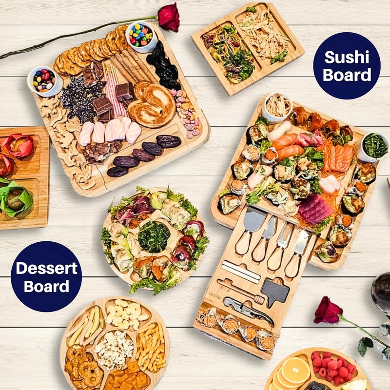 VAREZZA Large Charcuterie Boards Gift Set: Bamboo Cheese Board and Knife Set, Cheese Tray- Unique for Mom, 10 Host Accessories, House Warming, Christmas Gifts New Home, Wedding Gifts for Couple - Image 5
