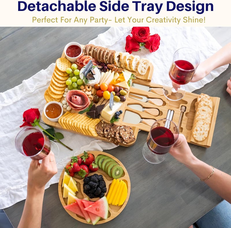 VAREZZA Large Charcuterie Boards Gift Set: Bamboo Cheese Board and Knife Set, Cheese Tray- Unique for Mom, 10 Host Accessories, House Warming, Christmas Gifts New Home, Wedding Gifts for Couple - Image 2