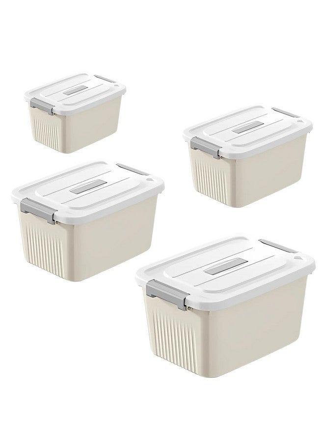 KREPS® Plastic Storage Bins With Latching Lids Stackable Containers, Large Storage Box For Bedroom, Basement, Classroom, Camping, Office (CREAM, COMBO SET, PACK OF - 1) - Image 1