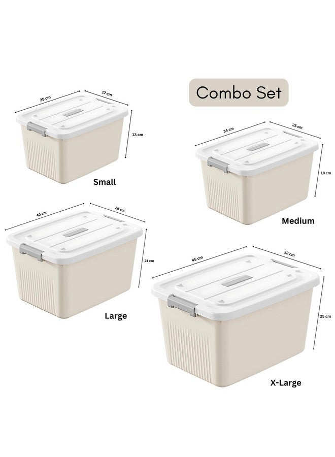 KREPS® Plastic Storage Bins With Latching Lids Stackable Containers, Large Storage Box For Bedroom, Basement, Classroom, Camping, Office (CREAM, COMBO SET, PACK OF - 1) - Image 2