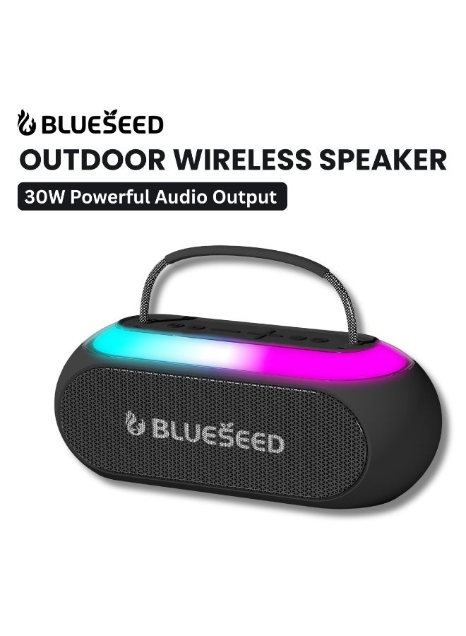 BLUESEED BS-611 Outdoor Wireless Speaker, Bluetooth Speaker with Wireless Microphone, USB/TF Card Support, 50Hz-20KHz Frequency, 10m Range, DC5V, RGB LED Lights, Black - Image 1