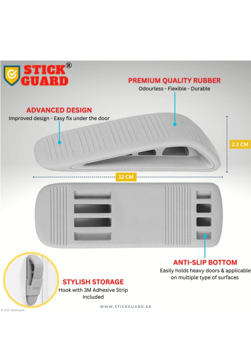 ستيك جارد سدادة باب مطاطية شديدة التحمل من StickGuard (عبوة من قطعتين) - أسافين أبواب مطاطية ممتازة مضادة للانزلاق مع حامل - إسفين إيقاف الباب للمنزل والمكتب والمدرسة - متوافق مع جميع الأسطح - Image 3