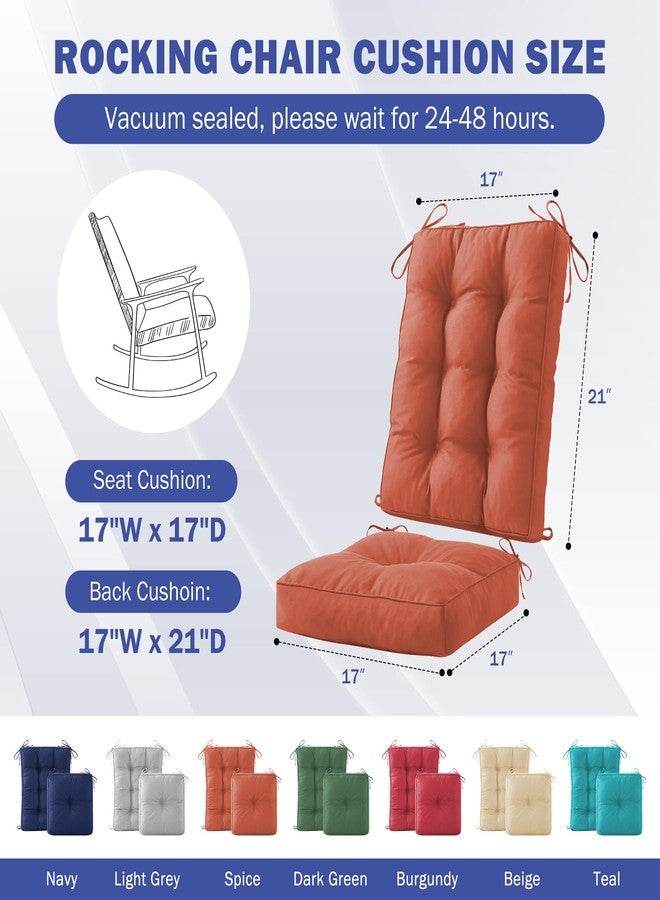 IPYNBAP Rocking Chair Cushion Set, Waterproof and Fade Resistant Patio Chair Cushions, Tufted Pads for Rocker Furniture, Indoor/Outdoor Adirondack Chair Cushions with Ties, 17x17 Inch, Spice - Image 2