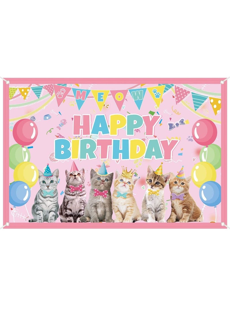Y&D Cat Happy Birthday Backdrop Kitten Photography Background Pet Paw Theme Party Photo Decorations for Owner Children Kids Cake Table - Image 1
