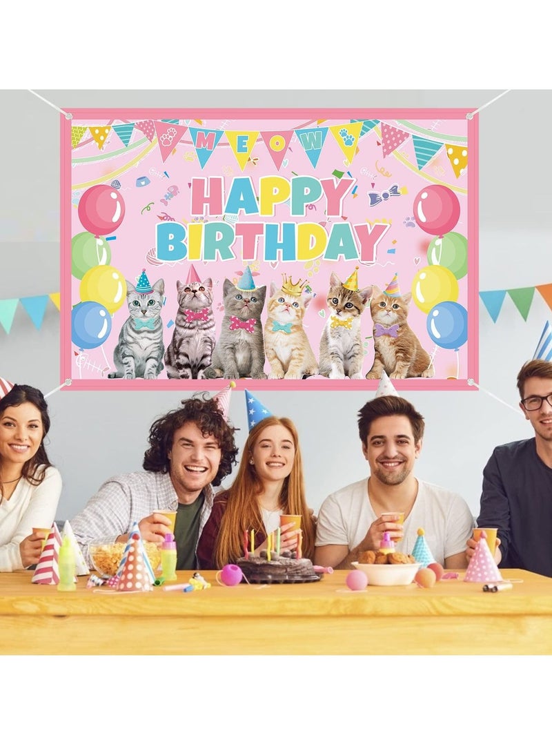 Y&D Cat Happy Birthday Backdrop Kitten Photography Background Pet Paw Theme Party Photo Decorations for Owner Children Kids Cake Table - Image 4