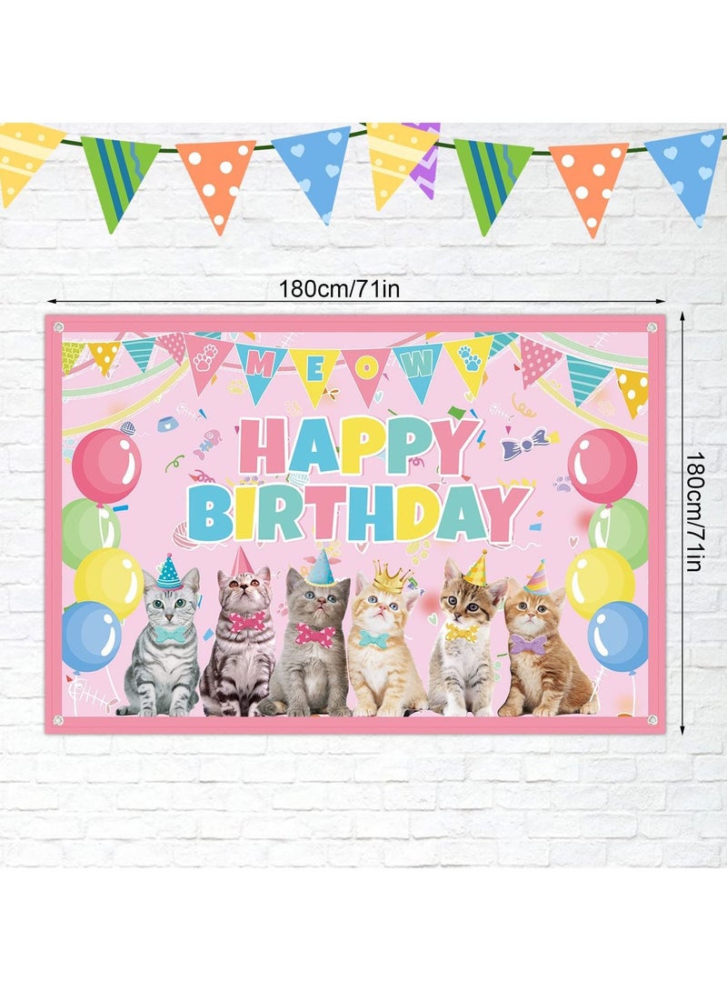Y&D Cat Happy Birthday Backdrop Kitten Photography Background Pet Paw Theme Party Photo Decorations for Owner Children Kids Cake Table - Image 2