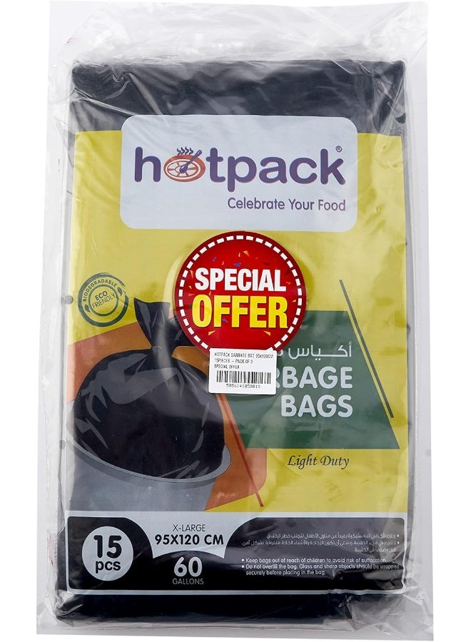 Hotpack Garbage Bag 95x120cm, 60 Gallon, 15 Pieces, Pack of 3 45 Bags - Image 1