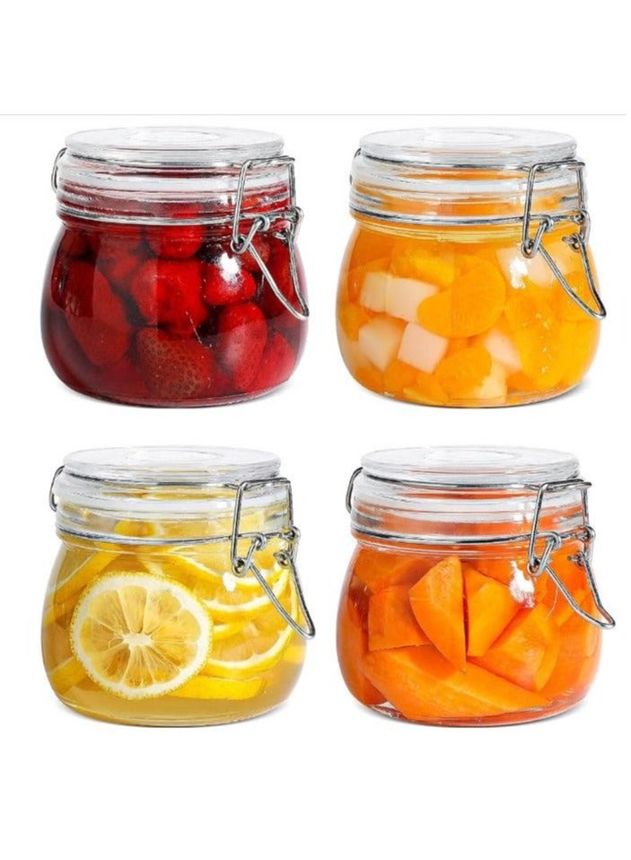 KASTWAVE طقم حاويات زجاجية محكمة الإغلاق 4 قطع بسعة 17 أونصة لتخزين الطعام - حاوية تخزين مع ختم شفاف وآلية تثبيت سلكية للحفاظ على الأطعمة في المطبخ مثل الحبوب، المعكرونة، السكر، الفاصوليا، التوابل (4 قطع) - Image 1