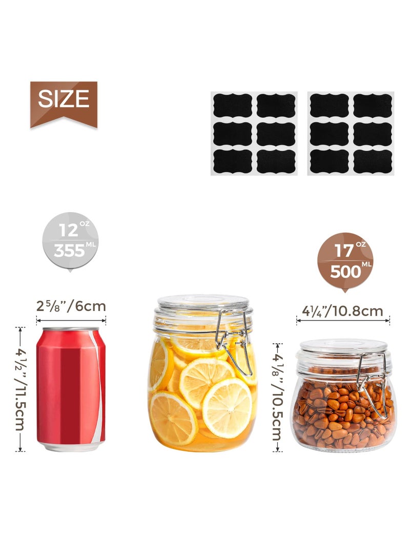 KASTWAVE طقم حاويات زجاجية محكمة الإغلاق 4 قطع بسعة 17 أونصة لتخزين الطعام - حاوية تخزين مع ختم شفاف وآلية تثبيت سلكية للحفاظ على الأطعمة في المطبخ مثل الحبوب، المعكرونة، السكر، الفاصوليا، التوابل (4 قطع) - Image 2