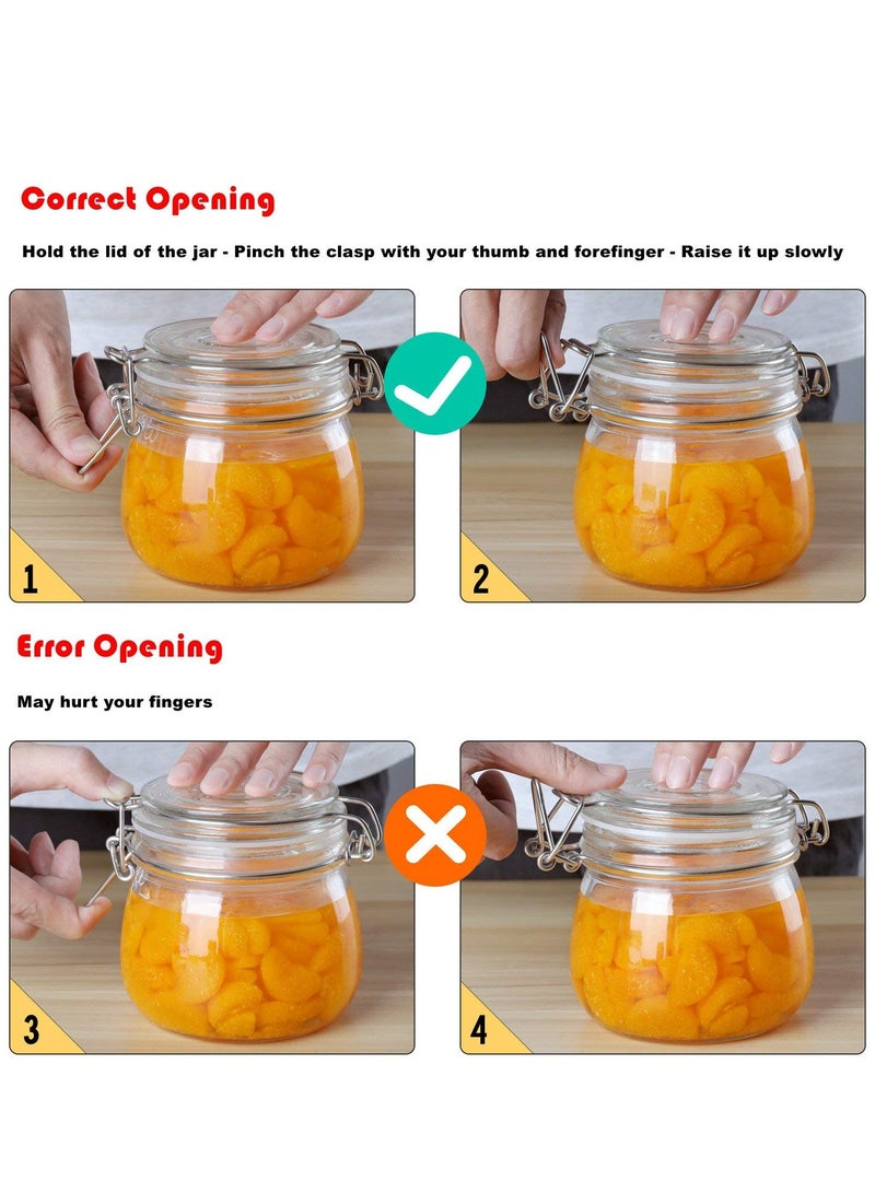 KASTWAVE طقم حاويات زجاجية محكمة الإغلاق 4 قطع بسعة 17 أونصة لتخزين الطعام - حاوية تخزين مع ختم شفاف وآلية تثبيت سلكية للحفاظ على الأطعمة في المطبخ مثل الحبوب، المعكرونة، السكر، الفاصوليا، التوابل (4 قطع) - Image 4