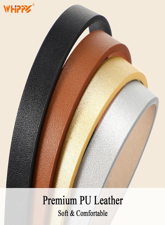 WHIPPY Set of 4 Women Skinny Belts Thin Leather Waist Belt with Alloy Pin Buckle for Pants Jeans Dresses, Black/Brown/Gold/Silver,Fits Waist 32"-36" - Image 5