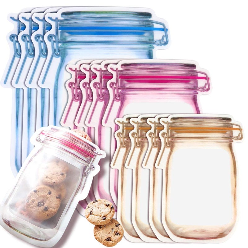 Fireboomoon 30 PCS Multi-Size Mason Jar Bottle Pattern Zipper Bags,Reusable Airtight Seal Leak-Proof Portable Food Snack Save Storage Pouch Bag for Travel Picnic Camping and Kids - Image 1