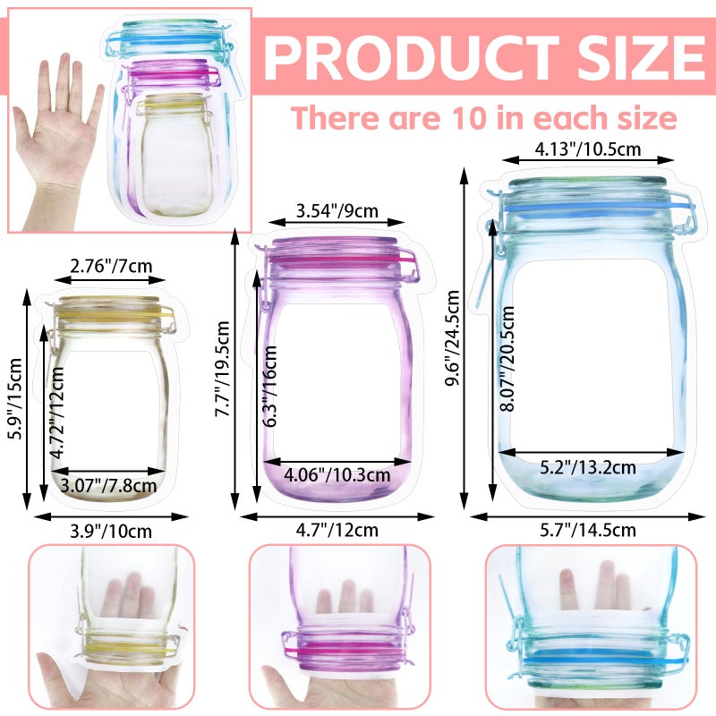 Fireboomoon 30 PCS Multi-Size Mason Jar Bottle Pattern Zipper Bags,Reusable Airtight Seal Leak-Proof Portable Food Snack Save Storage Pouch Bag for Travel Picnic Camping and Kids - Image 2
