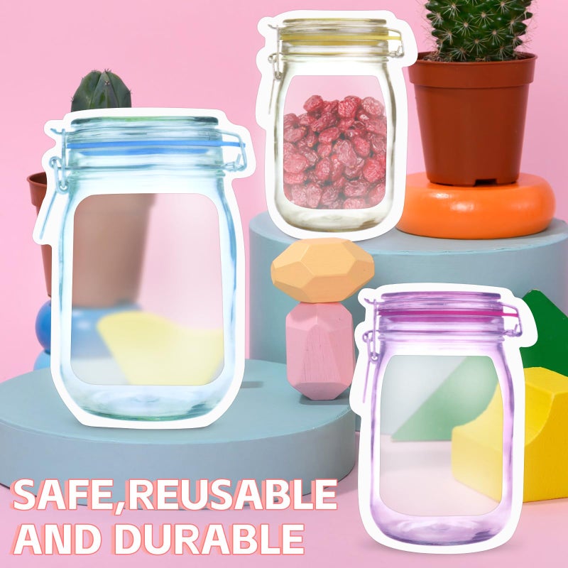 Fireboomoon 30 PCS Multi-Size Mason Jar Bottle Pattern Zipper Bags,Reusable Airtight Seal Leak-Proof Portable Food Snack Save Storage Pouch Bag for Travel Picnic Camping and Kids - Image 4