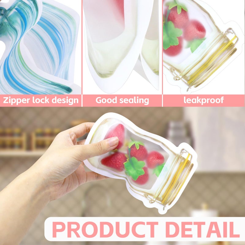 Fireboomoon 30 PCS Multi-Size Mason Jar Bottle Pattern Zipper Bags,Reusable Airtight Seal Leak-Proof Portable Food Snack Save Storage Pouch Bag for Travel Picnic Camping and Kids - Image 3