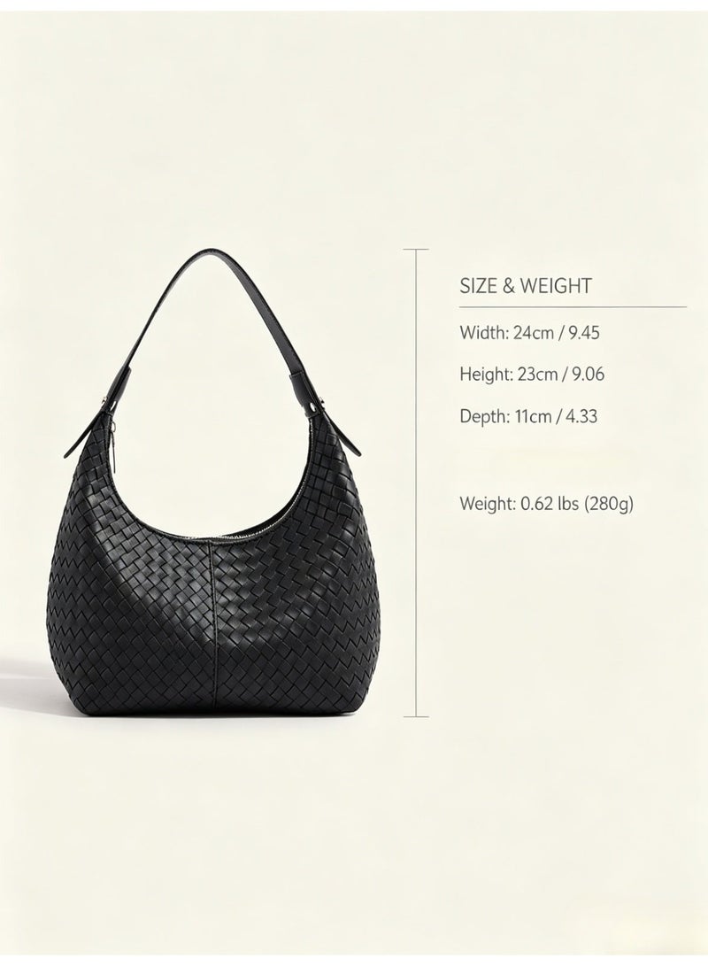 Woven PU Leather Hobo Bag for Women, Lightweight 0.62 lbs Crescent Shoulder Purse with Zipper Closure, Minimalist Everyday Armpit Handbag for Work, Travel & Casual Daily Use - Image 5