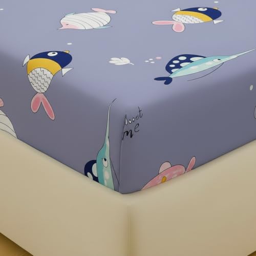 Filymore Kids bedsheets for Double Bed Made with Microfiber 240 TC Wrinkle Free Soft | Cute Fish bedsheet for Kids Queen Size (90x90 Inches/Boys Girls Room)(Purple) - Image 2