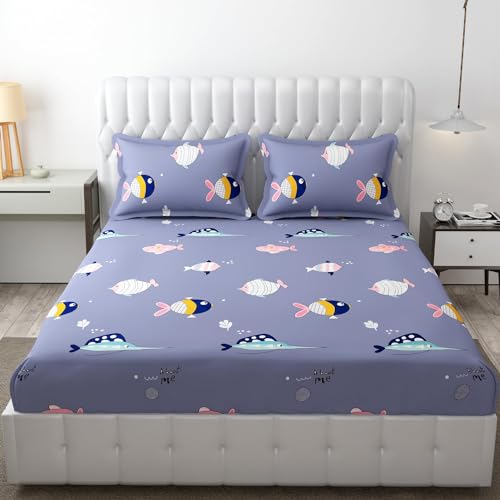Filymore Kids bedsheets for Double Bed Made with Microfiber 240 TC Wrinkle Free Soft | Cute Fish bedsheet for Kids Queen Size (90x90 Inches/Boys Girls Room)(Purple) - Image 4