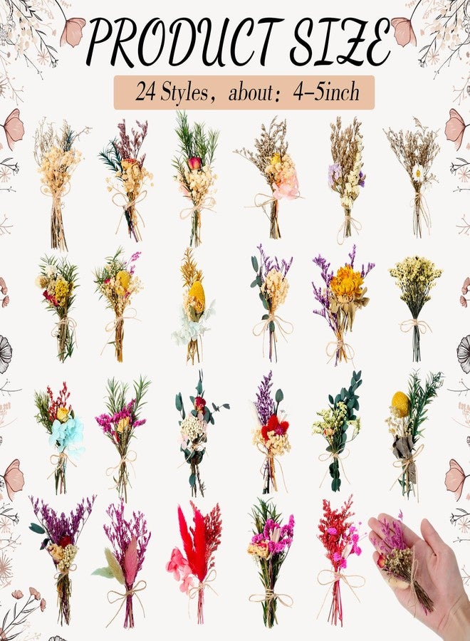 Tinideya باقة زهور مجففة من تينيديا، 24 قطعة، بتصميم بوهيمي، زهور مجففة صغيرة مع سيقان، نباتات زهرية صغيرة، باقات زهور طبيعية متنوعة للأعمال اليدوية، المزهريات، دعائم التصوير، ديكورات حفلات الزفاف - Image 2