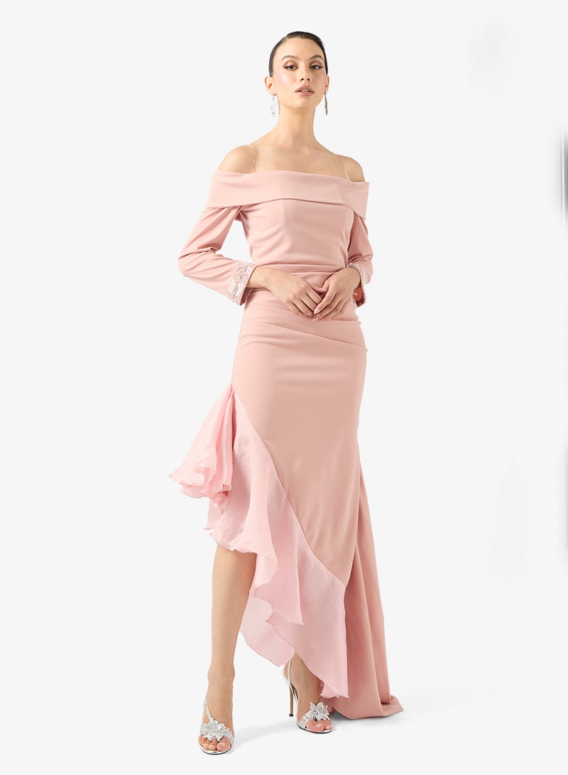 نمشي x فستان بحافة مكشكشة غير متماثلة - Image 1