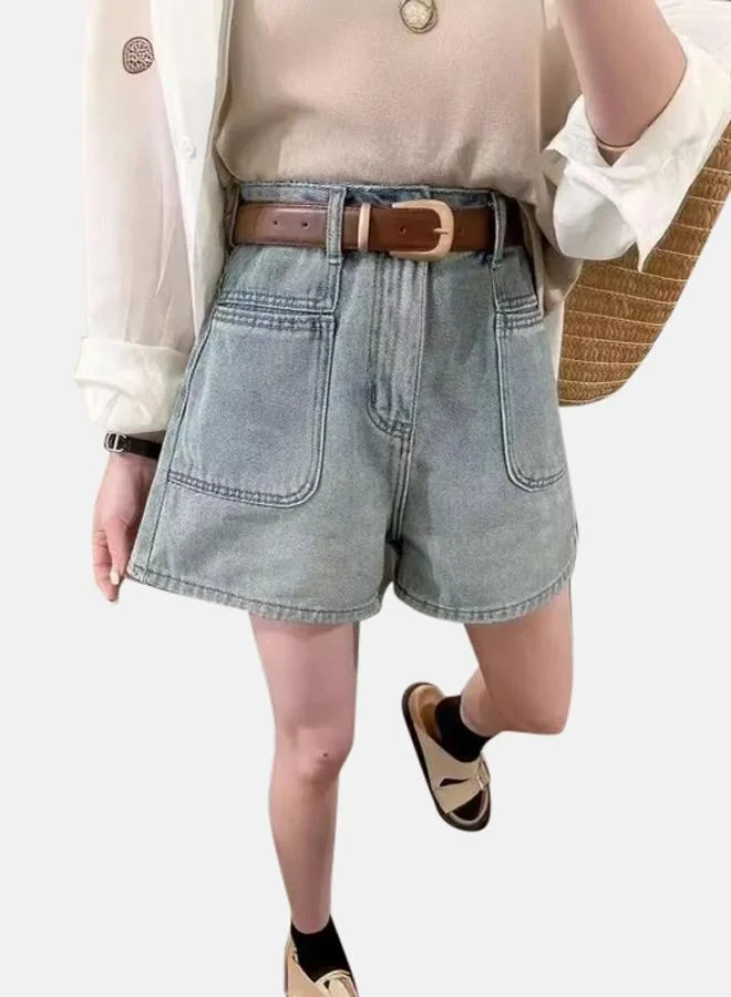 YUNIQEE Blue High-Rise Denim Shorts